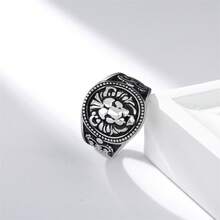 Mens Punk Lion Head Crown Animal Wedding Promise Ring Stainless Steel Gothic Cocktail Party Biker Band - 銀色 - 查看 3