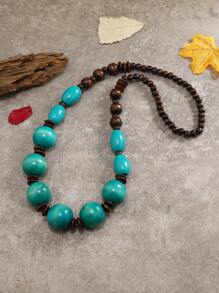 Handmade Bohemian Style Wooden Bead Long Necklace - Orange - View 6