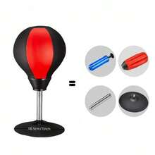 A Set Of Adsorption-Fixed Desktop Punching Balls, Made Of High-Quality PU Material And Featuring High-Intensity Rebound Springs, Is Designed For Stress Relief And Pressure Release. It Serves As A Small Office Desk Decoration And A Compactly Designed Family Interactive Toy. It Makes A Great Gift For Fathers On Halloween And Christmas. - 1 chiếc - Đen và đỏ - Có bơm - Xem 8