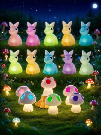 迷你发光树脂蘑菇兔子家居装饰苔藓景观摆件夜光盆栽装饰微型仙女花园配件