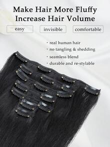 70-100g Clipes de Cabelo Humano Real 7 peças 1 conjunto pode ser usado, 2 conjuntos podem ficar muito cheios, Extensões de Cabelo Humano Natural Retas Sem Costura Clipe-In, Destaques, Essenciais para Férias, Festivais, Escola, Noiva