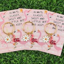 1 件/2 件/3 件/5 件/6 件/12 件“你真棒”贺卡，优雅的水钻火烈鸟钥匙扣，生日、派对、周年纪念、毕业典礼、节日和婚礼的贴心礼物，附赠励志卡片，适合家人和朋友聚会，创意设计，迷人的插图，火烈鸟礼物万圣节配饰教师节包配件挂绳带身份证夹汽车配件包饰