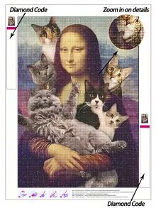 5D DIY Diamond Painting | Modern Mona Lisa Wall Art Diamond Painting, Suitable For Adults, Cute Cats And Mona Lisa Cross-Generational Art Elements Handmade Decorative Painting. High-Definition DIY Mosaic Kit, Diamond Painting To Relax The Mind And Body, Cultivate DIY Skills And Focus, Best DIY Holiday Gift. - Multicolor - View 8
