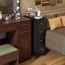 Tomnk 4 Drawers Nightstand - Multi-Storage Cabinet For Bathroom, Bedroom, Office & Dorm, Narrow Fabric Nightstand With Easy-Glide Drawers - 黑色 - 查看 2