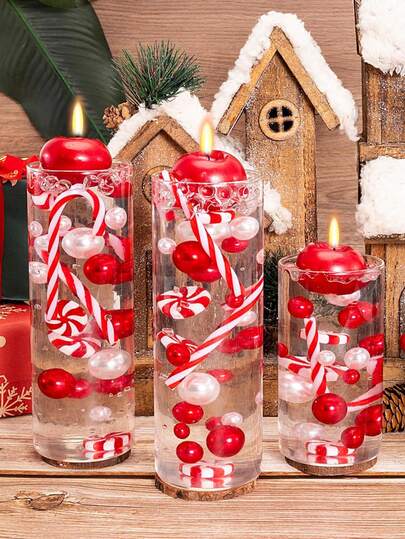 100g/200g Christmas Vase Filler Decor, Xmas Floating Faux Pearls For Vases Decor, White And Red Candy Cane Faux Pearl Beads With Clear Water Gel Beads, For Christmas Table Centerpieces, New Year Home Party Decor, Festival Decor Home Decor Christmas Decorations Room Decor