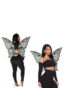 1 chiếc áo choàng hai lớp ren kiểu dáng tối màu mới, trang phục Halloween, màu đen thời trang - cánh bướm - Xem 14