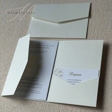 25pcs Tri-Fold Pocket Wedding Invitation Cards With Envelopes, Simple Invitation Cards For Engagement, Christening, DIY Invitations, 5*7 Inch Invitations, Pocket Invitations, Customized Invitations, Christmas Cards - Ivory - View 2