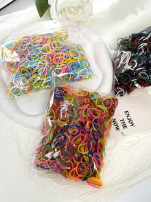600/1200pcs Colorful Elastic Hair Ties, Random Color, Hair Accessories Head Accessories - Blue - View 7