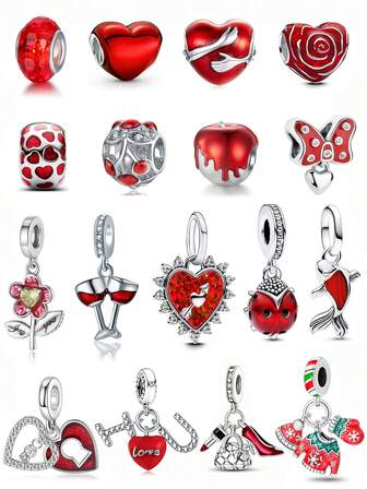1 Pc Red Series Featuring Hearts, Roses, Flowers, Apples, Strawberries, Cherries, Keys, Ladybugs, Koi Fish, Red Envelopes.,Christmas Charm Pendant ,Suitable For Girls And Women To Make Their Own Bracelets Or Necklaces, As A Gift For Fashion Jewelry Making, Applicable For Valentine's Day
