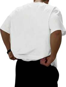 Camiseta de 1 pieza con patrón de carreras vintage, camiseta casual de cuello redondo para hombre, tela de algodón elástico ligero, ropa de verano talla regular mangas cortas - Blanco - Ver 2