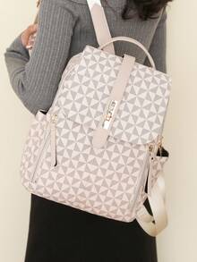 Mochila de gran capacidad con patrón de rombos para mujer, bolso de viaje con diseño de solapa, mochila escolar, bolso de mamá