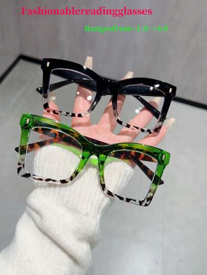 1 Pair Women's Reading Glasses, Magnifying Glasses For Phone And Book Reading, Strength +1.00 To +4.00, New Leopard Print Patchwork Frame, Decorative Glasses Suitable For Middle-Aged And Elderly