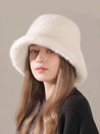 女性用ファーバケットハット、フェイクファー冬用バケットハット、柔らかくかわいいバケットハット 秋の装飾