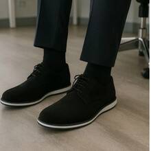 Men's Oxford Derby Shoes, Suede Leather, Lace-Up Elegance, Size 37 To 45 - 黑色絨面革 - 查看 1