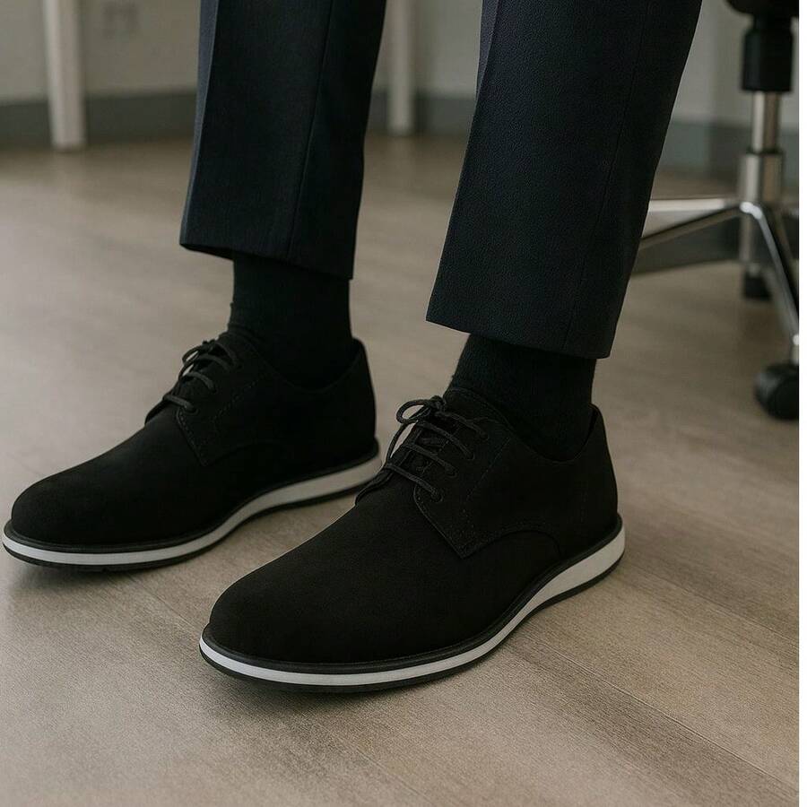 Men's Oxford Derby Shoes, Suede Leather, Lace-Up Elegance, Size 37 To 45 - 黑色絨面革 - 查看 1