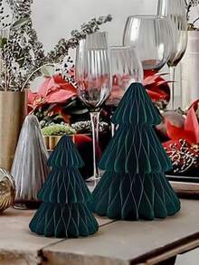 1 Set (3 Pcs) Of Paper Fashionable Christmas Tree Ornaments, Christmas Atmosphere Ornaments, Suitable For Home Decoration, Bedroom, Living Room, Desk Decoration, Autumn Decoration, Winter Decoration, Christmas Decoration. Christmas Decorations Room Decor Christmas Decorations Home Christmas Gifts Christmas Decor - Green - View 10