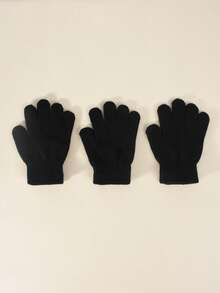 3 Pairs Kids Elastic Knit Gloves, Boys Girls Warm Gloves, Solid Color Fingerless Gloves, Suitable For Daily Casual Wear, Outdoor Cold Protection And Playing In Snow - 3PCS - View 12