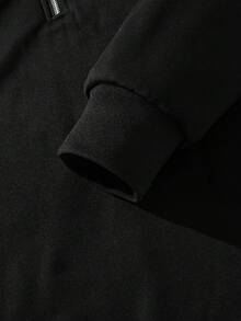 半拉链运动衫男士 Old Money 男士加厚上衣，秋冬 - 黑色 - 查看 8