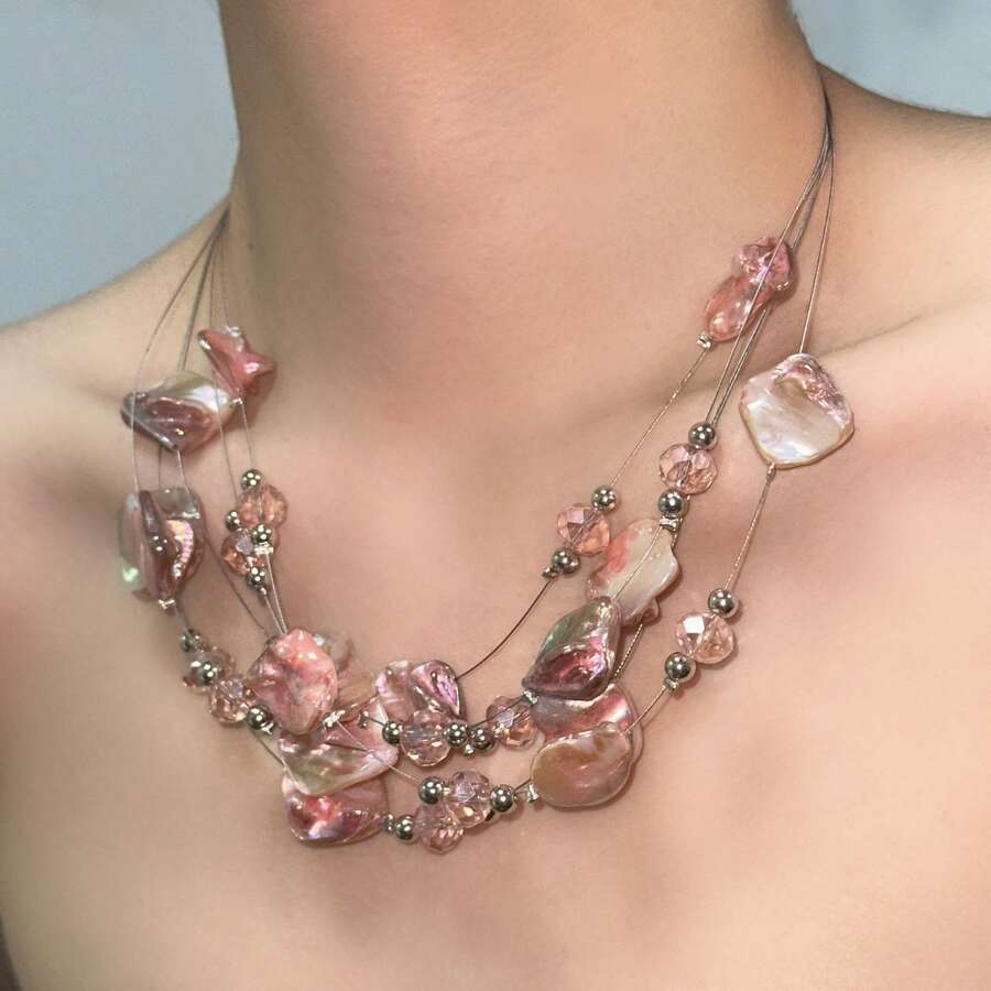 Shell Necklace Irregular Bohemian Style Collarbone Chain Niche Simple Elegant Personality Versatile Fashion Neck Chain, Suitable For Daily Festival Party Wear - Màu xanh lam - Xem 1
