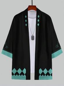 Men's Casual Kimono Cardigan, Chinese Style Hanfu Cardigan, Casual Summer Clothing - Black - View 3