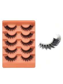 5 paia di ciglie finte D Curl voluminose, drammatiche e scompigliate, riutilizzabili, morbide, confortevoli, effetto occhio di gatto, ciglie finte naturali e volumizzate, accessori da viaggio per il make-up