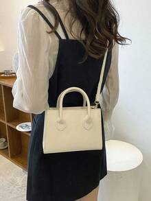 Bolso de mano minimalista y versátil de unicolor para uso diario - Beis - Ver 2