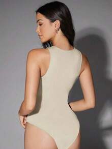 Women's Bodysuit Basic Tank Top In Suplex Without Pads Fashion Blogger Virginina - 米色 - 查看 2