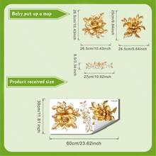 Golden Flower Toilet Stickers, Gold Floral Art Toilet Lid Decals Removable Self-Adhesive Vinyl Peel And Stick Wall Stickers For Bathroom Restroom WC Bathtubs Door Furniture Home Decoration Room Decor Bedroom Decor Kitchen Decor Wall Decor