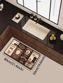 1pc Coffee Themed Silica Gel Kitchen Mat, Featuring Coffee Pot, Cups, Beans And Text Elements Such As "COFFEE", "CAPPUCCINO", "ESPRESSO", Exuding A Rich Coffee Culture Ambiance Christmas Decor Kitchen Rug - Multicolor - View 5
