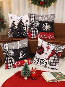 4 piezas Funda de almohada decorativa de Navidad, Funda de almohada con patrón de bola de Navidad y árbol de Navidad retro, Suministros para fiestas de Navidad, Funda de almohada de poliéster amigable con la piel, Decoración navideña para patio y jardín, Fundas de almohada para exteriores