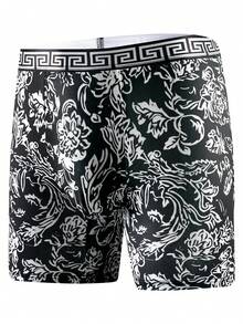 10条装新款涂鸦印花男士平角内裤，加长款，透气，轻薄，快干，有弹性 - 黑色 - 查看 2