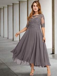 纯色优雅雪纺贴花正式派对、婚礼、生日、毕业典礼、周年纪念、节日礼服