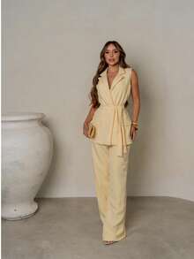 Tailored Set Of Vest And Pants With Wonderful Belt - amarillo cielo - Ver 1