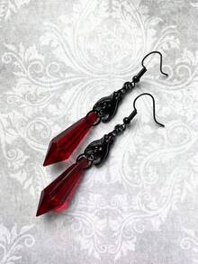 复古欧美哥特风格红色泪珠吊坠耳环女士，万圣节夸张血滴水晶耳环。 - 彩色 - 查看 3