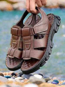 Sandalias para Hombre de Playa y Senderismo - Punta Abierta, Suela Blanda Antideslizante, Transpirables de Cierre de, Cómodas y Duraderas para Exteriores - Marrón - Ver 5