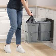 Pullout Trash Can For Kitchen Cabinets, 27QTx2 Double Under Sink Garbage Waste Recycling Bin, Under Mount Waste Container, With Heavy Duty Metal Full Extension Sliding System And Handle - Grey - View 9