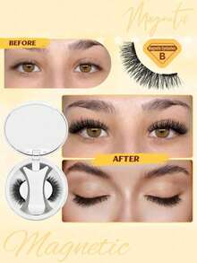 Magnetic-Eyelashes With Applicator, Portable Magnetic Eyelashes Natural Look, Upgrade 2 Magnet False Eyelashes More Easy To Wear, Easy To Use And Remove (Magnetics B) Strip Lashes,Lashes,Eyelashes,Fake Lashes