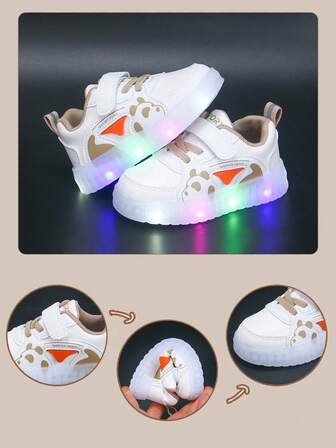 1双熊猫图案LED灯童鞋，1双PU材质童鞋，1双软底男童鞋，1双小白鞋，1双休闲户外鞋，1双时尚可爱图案男女通用鞋，鞋垫长度13-18.3厘米，时尚百搭
