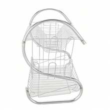 Estante de cocina de metal en forma de S de 2 niveles - Drenaje de doble capa para tazas y platos, organizador de gabinetes que ahorra espacio, solución de almacenamiento de encimera de hierro beige, organización de gabinetes | Estante elegante para platos | Estante metálico resistente - Plateado - Ver 9