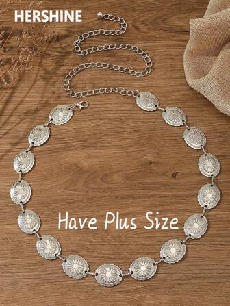 Hershine 1件复古波西米亚风银色花卉图案腰链/腰带，时尚配饰，可搭配连衣裙、裤子，适合日常、派对、度假，是送给朋友、母亲、女友、生日、情人节的绝佳礼物（有加大码可选）