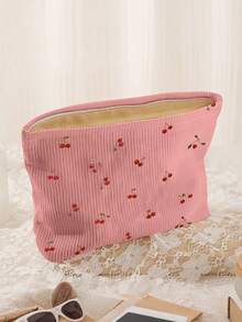 Sac cosmétique thème cerise - Motif imprimé cerise, pochette zippée en polyester durable, sac de toilette de voyage, sac zippé léger, idéal pour les amateurs de beauté, cadeau parfait pour les sœurs, les étudiants et les adultes, impression aléatoire, essentiel pour le collège, les voyages, les vacances, l'organisateur de maquillage pour femmes - Multicolore - Voir 4