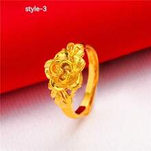1pc 24K Gold Plated Simulated Rose Flower Open Ring For Women
