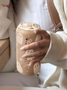 Creative Halloween Cartoon Coffee Glass Straw Cup, Juice Beverage Glass Cup, Can Be Used As Halloween Decoration, Halloween Gift, Water Cup - Multicolor - View 2