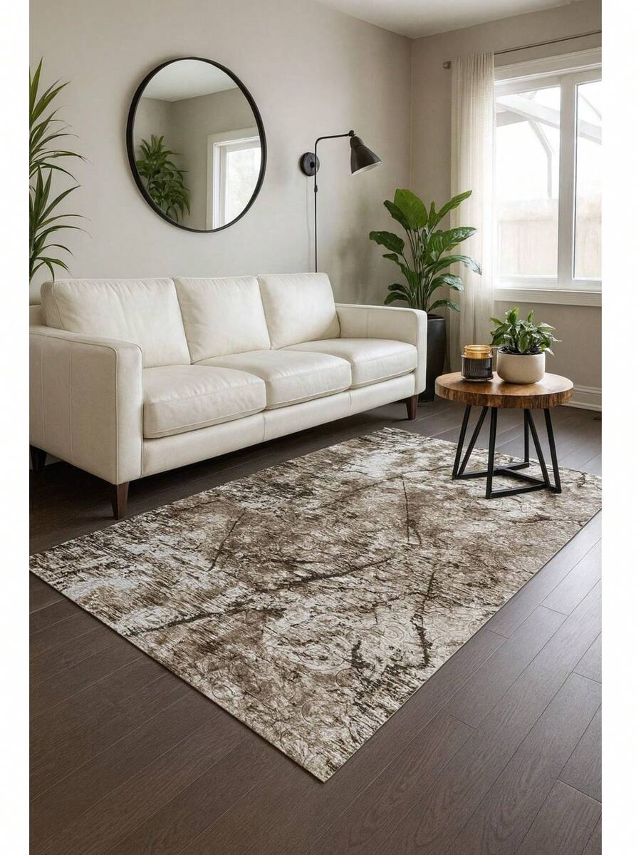 Alfombra con patrón geométrico - Suave, antideslizante y resistente a las manchas - Disponible en varios colores - Café integral - Ver 1