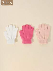 3 Pairs Kids Elastic Knit Gloves, Boys Girls Warm Gloves, Solid Color Fingerless Gloves, Suitable For Daily Casual Wear, Outdoor Cold Protection And Playing In Snow - 3PCS - View 14
