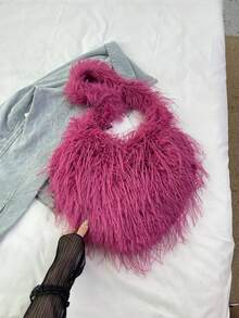 New European & American Heart-Shaped Faux Fur Crossbody Bag, Large Capacity Shoulder Bag