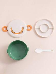 304 Stainless Steel Multi-Layer Plastic Lunch Box - Customizable Name Engraving, Round Smiling Face Design | Suitable For Students And Office Workers, Available In Three Colors | Leak-Proof Microwave- Lunch Box - And Durable Lunch Box, Back-To-School Essential For A Fresh And Organized Meal Experience - Multicolor - View 5