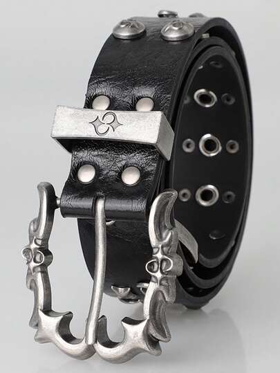 1条男士铆钉朋克腰带，高品质合金扣PU皮革腰带，摇滚朋克亚文化嘻哈Y2K风格腰带，适合摇滚装扮，男女通用，秋冬季理想配饰礼物，适合青少年、年轻男士，休闲、户外、运动、度假、毕业、生日、日常穿着