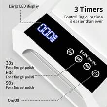 UV 美甲灯 - 快干，凝胶指甲 UV 灯，带 3 个定时器，LCD 显示屏，节能 LED 美甲灯，适用于家庭和沙龙，USB - 白色 - 查看 3
