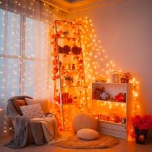 JMEXSUSS Connectable 33ft Halloween Lights Indoor, 100 LED Clear Wire Orange Lights For Halloween, 8 Modes Outdoor Orange Christmas String Light Plug In For Christmas Tree Party Decoration - 橘色 - 查看 7